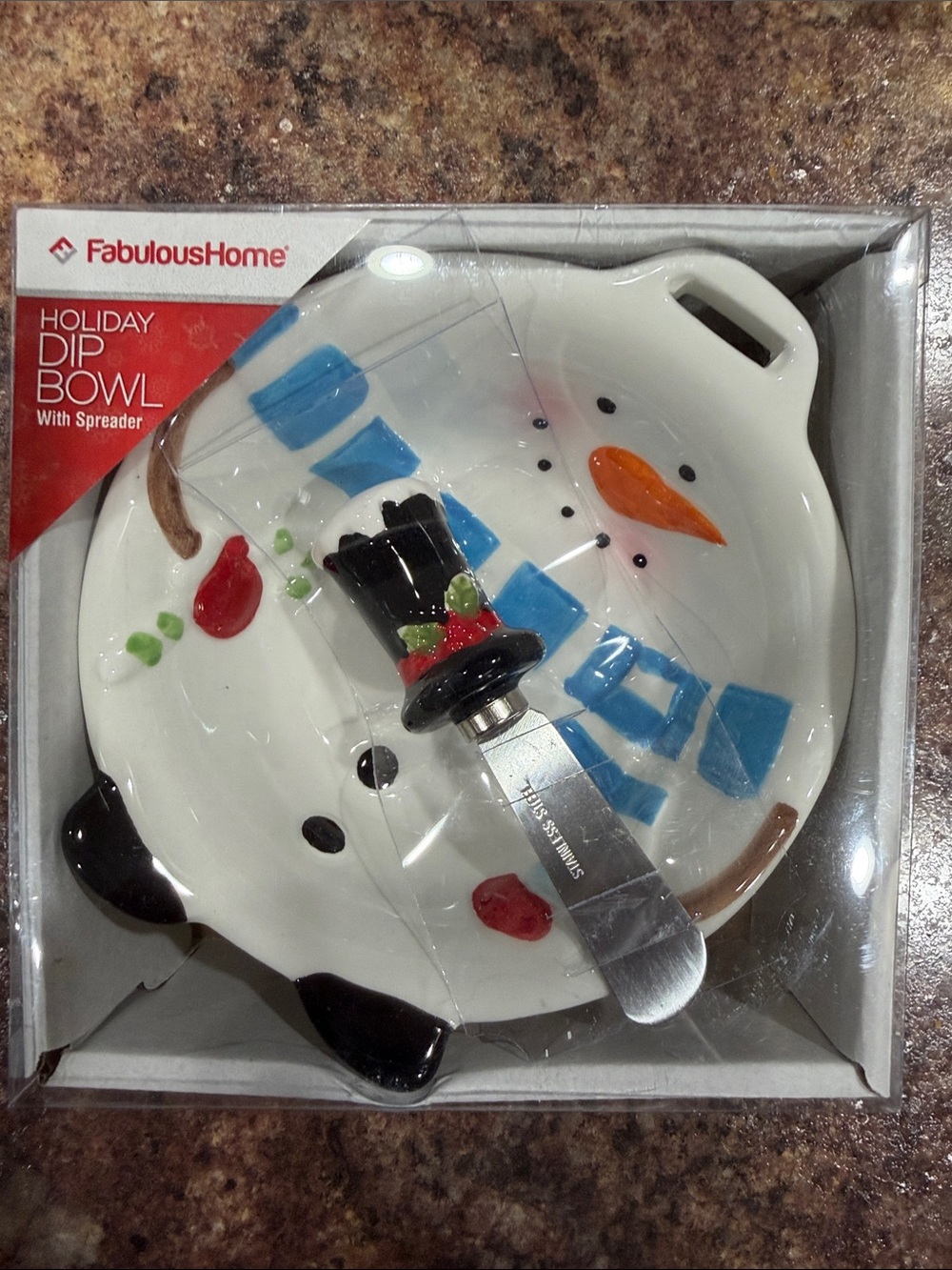 Fabulous Home Holiday Snowman Dip Bowl with Spreader